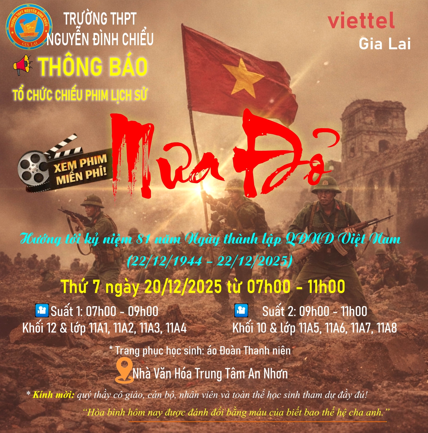 🎬 THÔNG BÁO Tổ chức chiếu phim lịch sử “Mưa Đỏ”